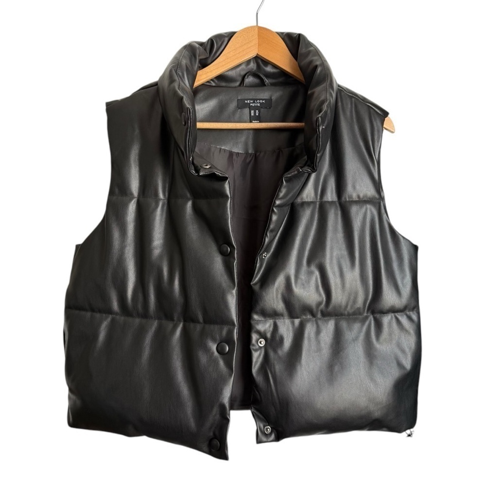 New Look Black Faux Leather Padded Puffer Vest Women’s Size 10 Petite / Large - Picture 7 of 9
